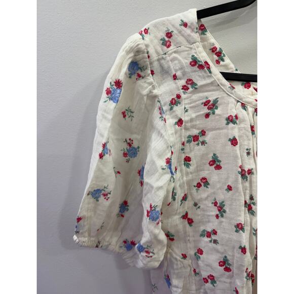 Free People Chloe Printed Top Sz Small  Floral Print Short Sleeve Tie Back Shirt - Picture 9 of 9